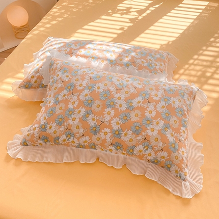 大米家居 2024新款小雏菊印花海岛棉水洗棉磨毛花边枕套 小雏菊-菊