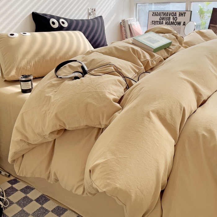 91家纺网 家纺一手货源 找家纺 梦家居 2024新款全棉水洗棉四件套-大眼睛系列 浅咖色