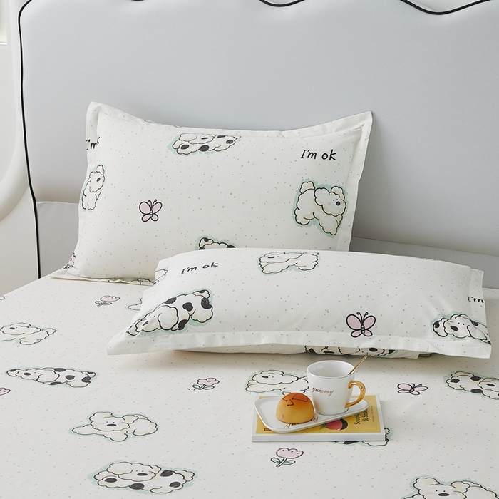 91家纺网 家纺一手货源 找家纺 翎盈家纺 2024款纯棉13372印花单品枕套 云朵狗