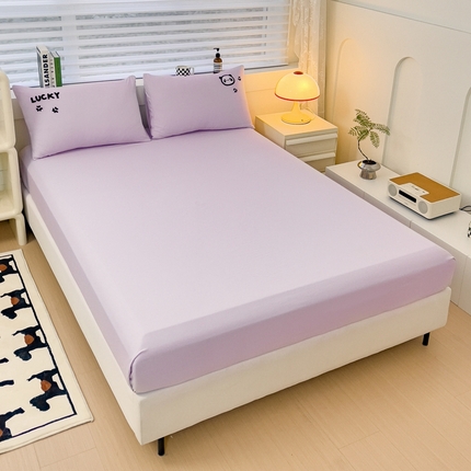 梦嘉居 2024新款直播热款A类ins风多巴胺色超柔亲肤磨毛纯色水洗棉毛巾绣套件-单床笠 幸运熊猫-水仙紫