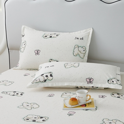 91家纺网 家纺一手货源 找家纺 翎盈家纺 2024款纯棉13372印花单品枕套 云朵狗