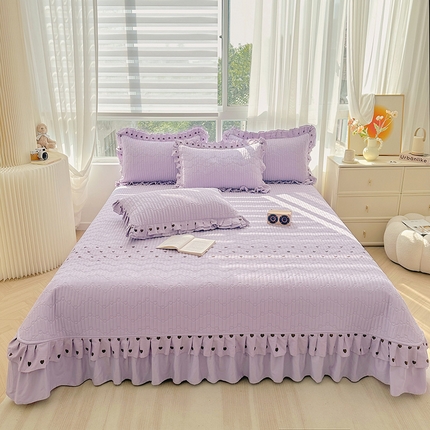 91家纺网 家纺一手货源 找家纺 宜凡家纺 2024新品全棉夹棉床盖三件套-心情 心情 优雅紫