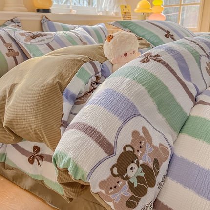 91家纺网 家纺一手货源 找家纺 （总）壹号库家纺 2024新款A类提花有氧泡泡绵四件套现货