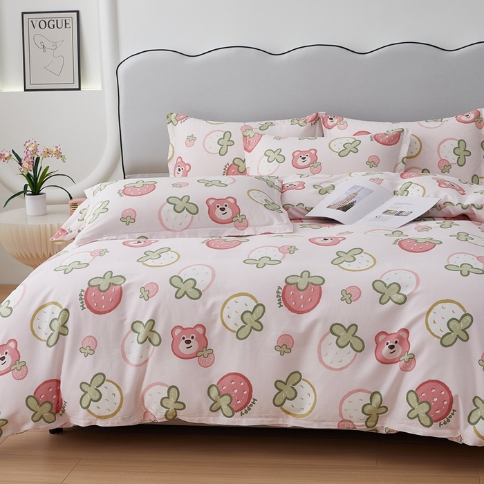 91家纺网 家纺一手货源 找家纺 翎盈家纺 2024新款纯棉喷气印花四件套-第一批 白巧甜心