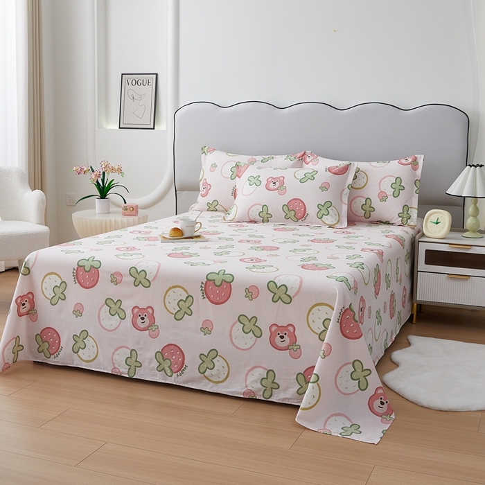 91家纺网 家纺一手货源 找家纺 翎盈家纺 2024新款纯棉喷气印花四件套-第一批 白巧甜心