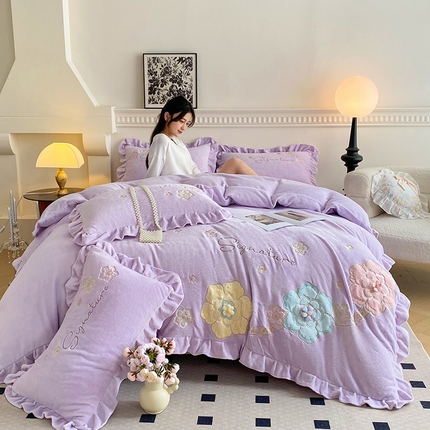 可以家居 2024新款高克重全消光绣花四件套-潘多拉 蔷薇紫