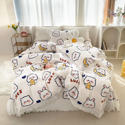 91家纺网 家纺一手货源 找家纺 舒居家纺 2024新款13070全棉花边被套单品 卡哇伊