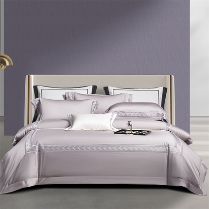 榻尚家居 2024新款高定长绒棉贡缎工艺款四件套-伊芙琳 伊芙琳 灰紫