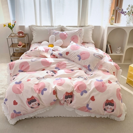 91家纺网 家纺一手货源 找家纺 舒居家纺 2024新款13070全棉花边被套单品 白桃公主