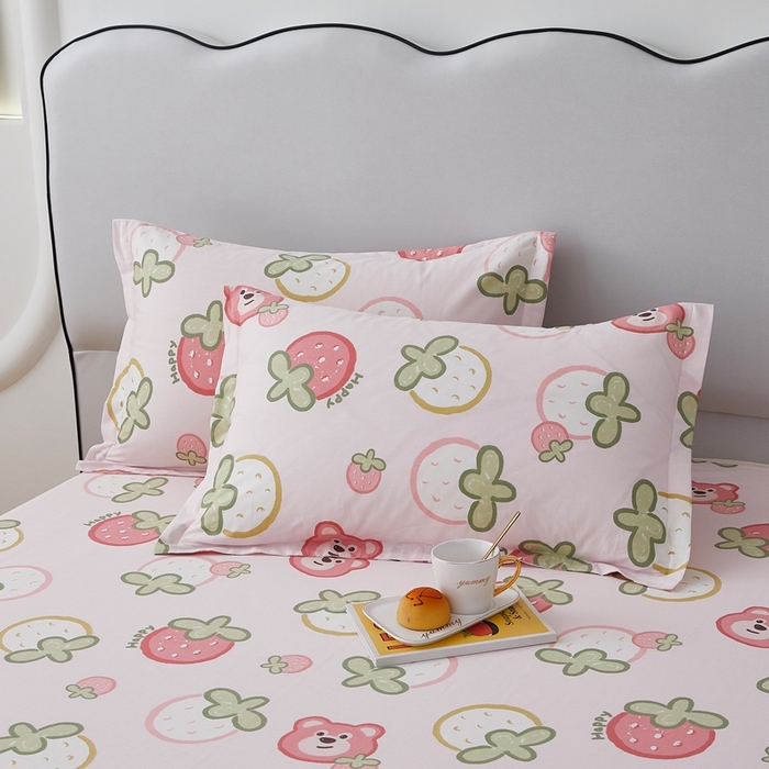 91家纺网 家纺一手货源 找家纺 翎盈家纺 2024新款纯棉喷气印花四件套-第一批 白巧甜心