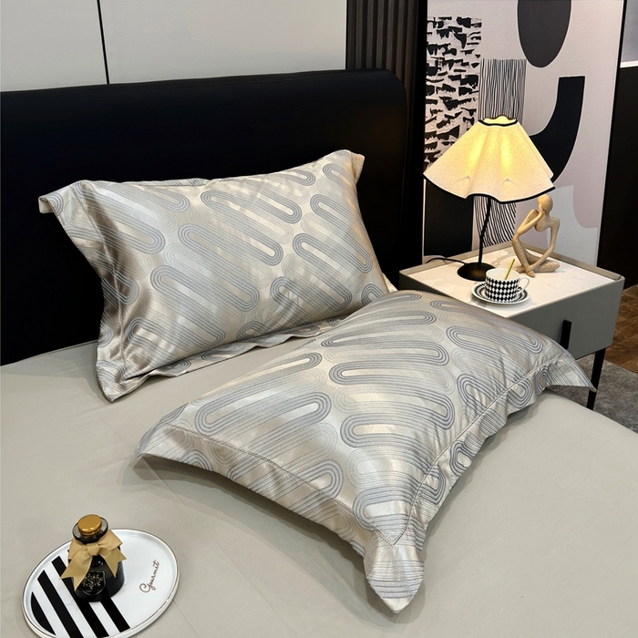 91家纺网 家纺一手货源 找家纺 三沁2024网红直播爆款全棉高精密色织贡缎提花镂空系列四件套 莫比乌斯