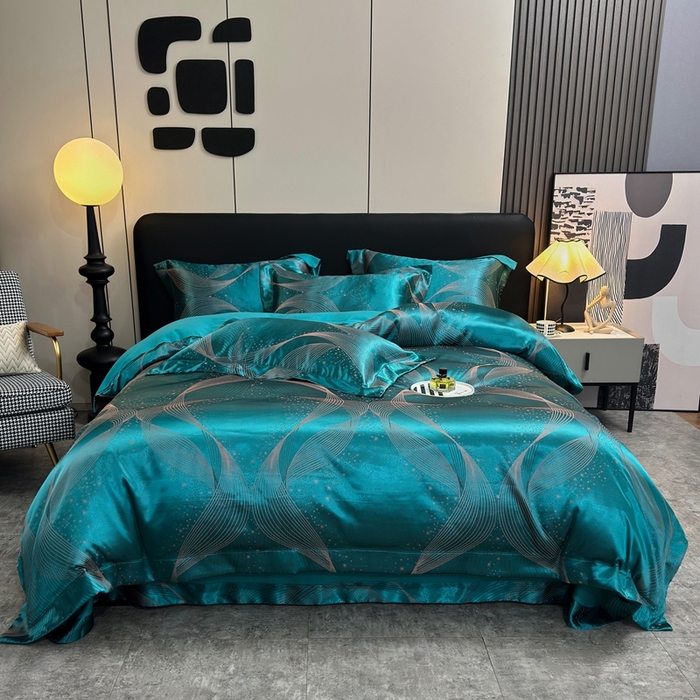 91家纺网 家纺一手货源 找家纺 三沁2024网红直播爆款全棉高精密色织贡缎提花镂空系列四件套 星辰大海