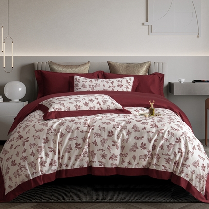 91家纺网 家纺一手货源 找家纺 （总）121 2024新款拼角款长绒棉印花婚庆四件套