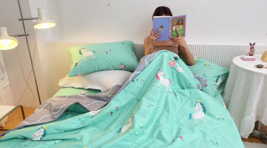 91家纺网 家纺一手货源 找家纺 莱宁被业 2024新款全棉宽幅喷气印花夏被 独角兽