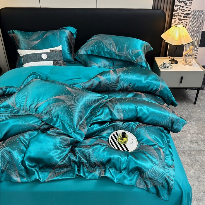 91家纺网 家纺一手货源 找家纺 三沁2024网红直播爆款全棉高精密色织贡缎提花镂空系列四件套 星辰大海