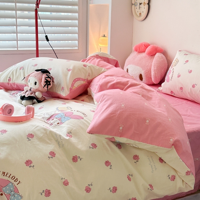 91家纺网 家纺一手货源 找家纺 昔可家纺 2024新款全棉印花四件套 小玫瑰美乐蒂