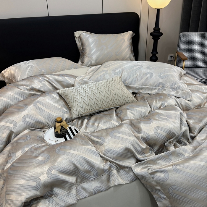 91家纺网 家纺一手货源 找家纺 三沁2024网红直播爆款全棉高精密色织贡缎提花镂空系列四件套 莫比乌斯