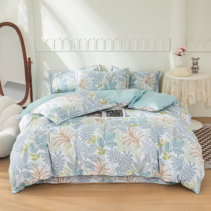 91家纺网 家纺一手货源 找家纺 喜四方 2024新款全棉磨毛纯棉印花四件套 清风恋影-蓝