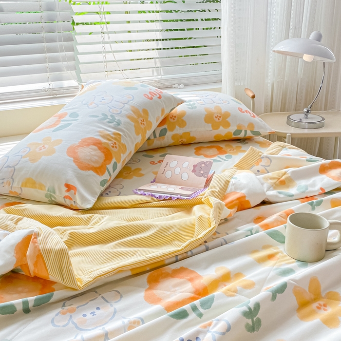 91家纺网 家纺一手货源 找家纺 莱宁被业 2024新款喷气全棉正反纯棉印花夏凉被全棉夏被四件套 嘟嘟花园