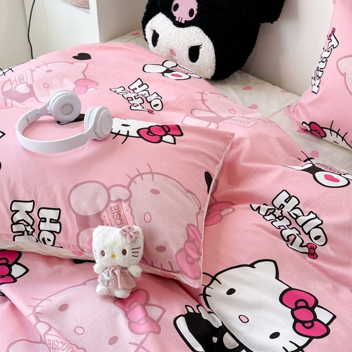 91家纺网 家纺一手货源 找家纺 昔可家纺 2024新款全棉印花四件套 萌萌kitty酱