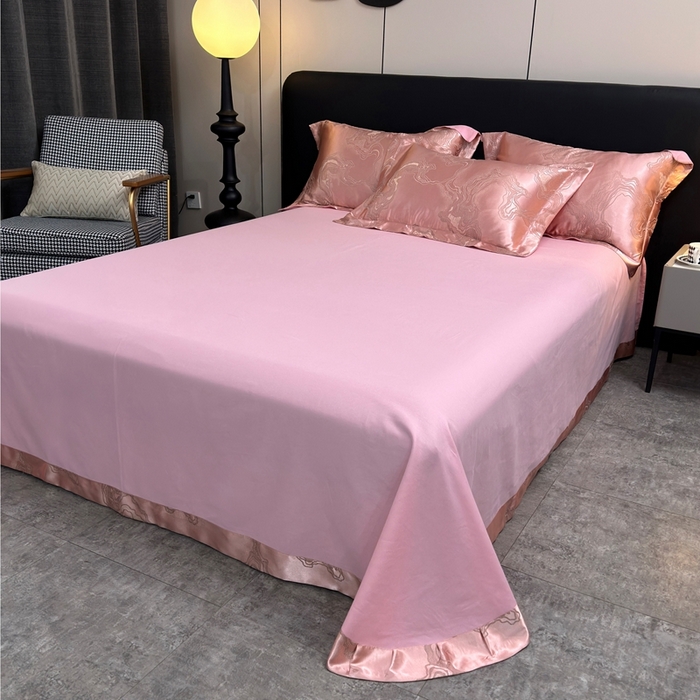 91家纺网 家纺一手货源 找家纺 三沁2024网红直播爆款全棉高精密色织贡缎提花镂空系列四件套 粉黛佳人