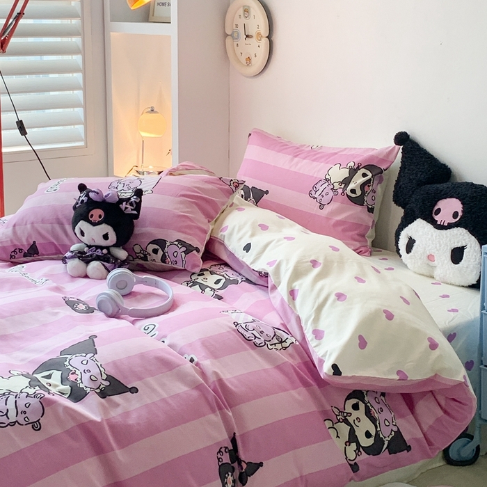 91家纺网 家纺一手货源 找家纺 昔可家纺 2024新款全棉印花四件套 眼罩库洛米