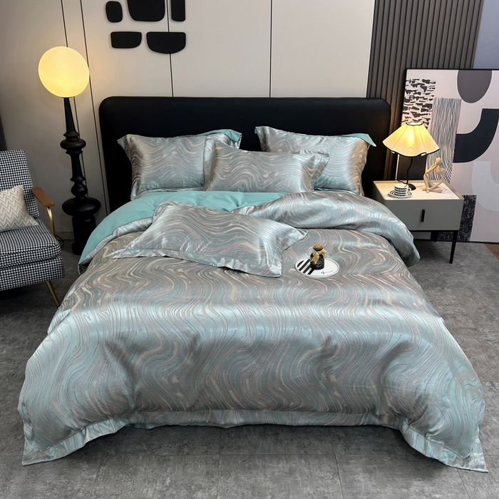 91家纺网 家纺一手货源 找家纺 三沁2024网红直播爆款全棉高精密色织贡缎提花镂空系列四件套 流金岁月