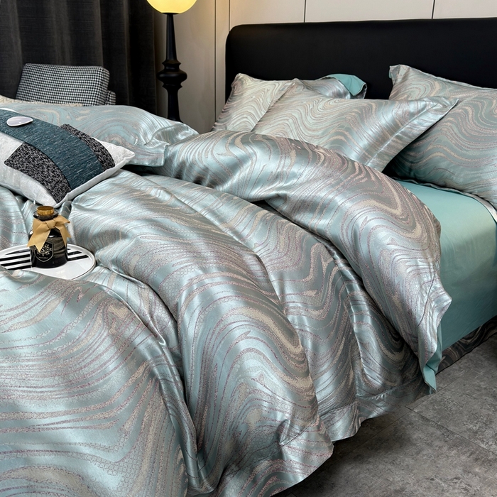 91家纺网 家纺一手货源 找家纺 三沁2024网红直播爆款全棉高精密色织贡缎提花镂空系列四件套 流金岁月