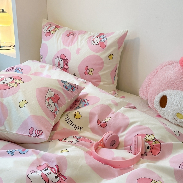 91家纺网 家纺一手货源 找家纺 昔可家纺 2024新款全棉印花四件套 樱桃粉心美乐蒂