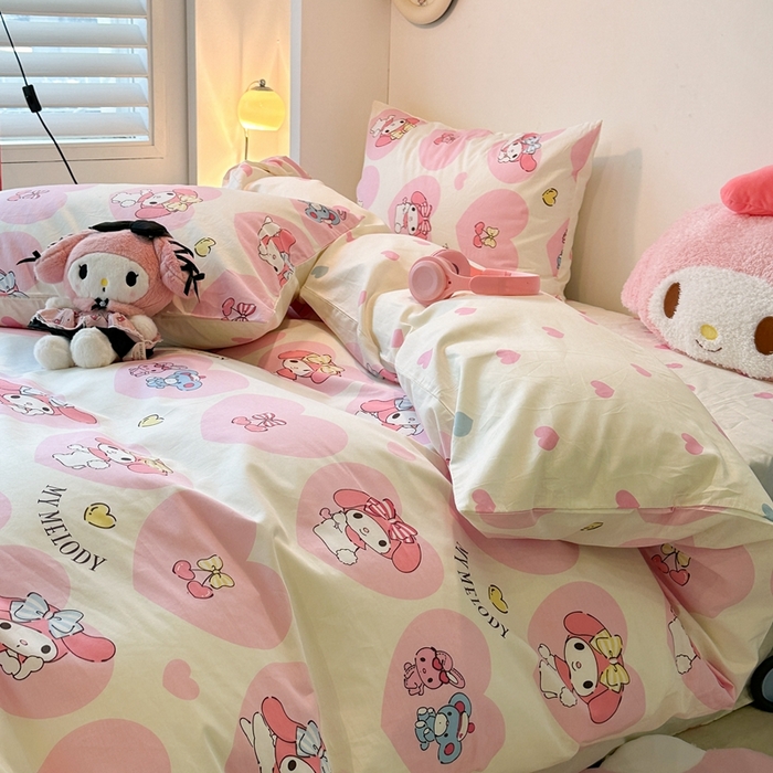 91家纺网 家纺一手货源 找家纺 昔可家纺 2024新款全棉印花四件套 樱桃粉心美乐蒂