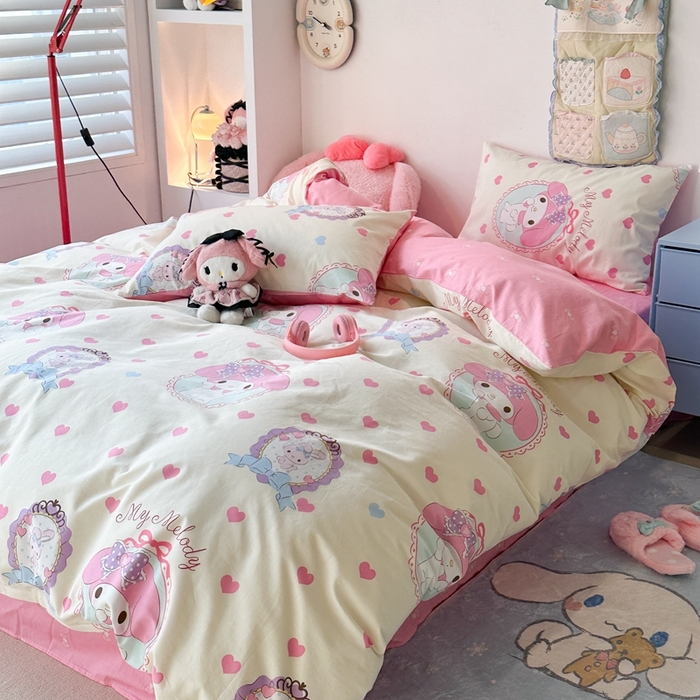 91家纺网 家纺一手货源 找家纺 昔可家纺 2024新款全棉印花四件套 粉心蒂蒂