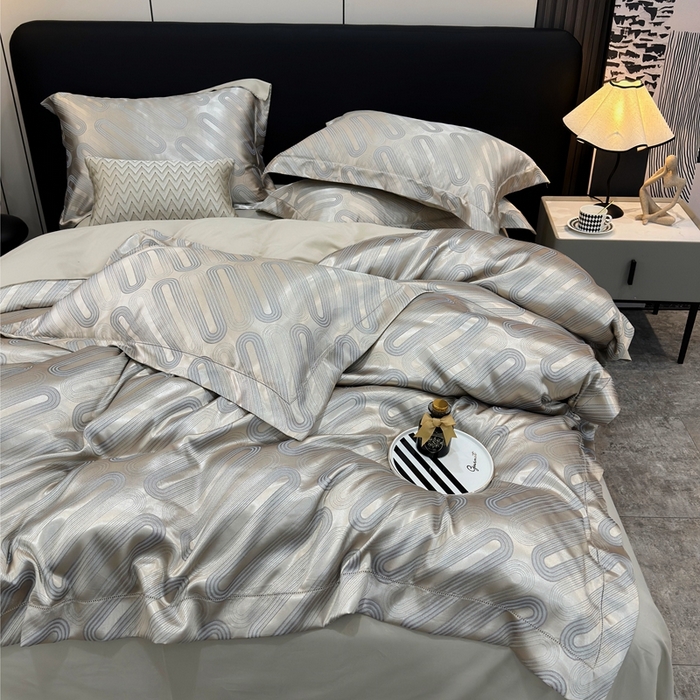 91家纺网 家纺一手货源 找家纺 三沁2024网红直播爆款全棉高精密色织贡缎提花镂空系列四件套 莫比乌斯