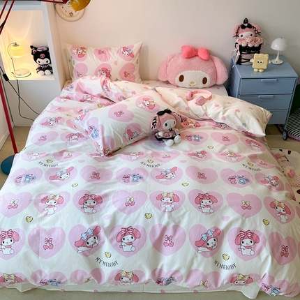 昔可家纺 2024新款全棉印花四件套 樱桃粉心美乐蒂