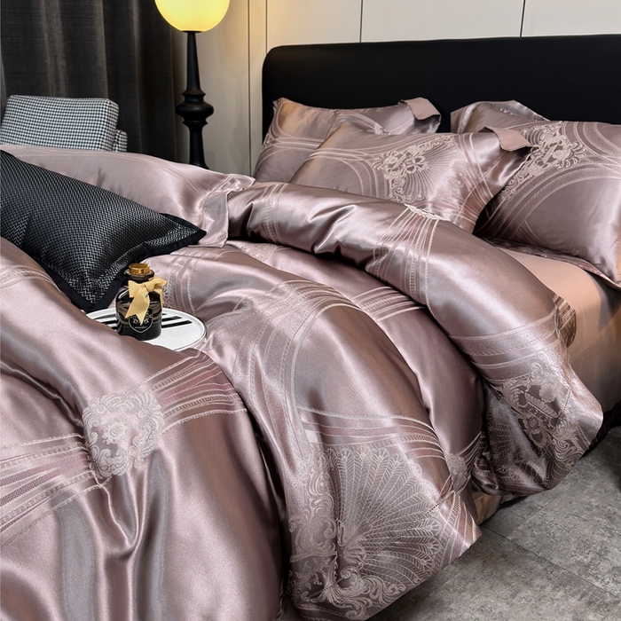 91家纺网 家纺一手货源 找家纺 三沁2024网红直播爆款全棉高精密色织贡缎提花镂空系列四件套 华光溢彩