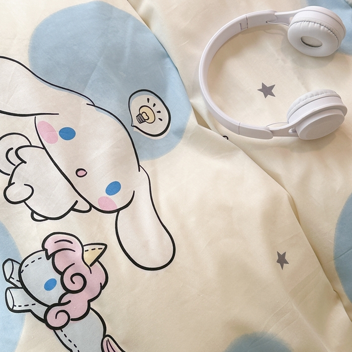 91家纺网 家纺一手货源 找家纺 昔可家纺 2024新款全棉印花四件套 蓝波点大耳狗