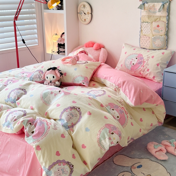 91家纺网 家纺一手货源 找家纺 昔可家纺 2024新款全棉印花四件套 粉心蒂蒂