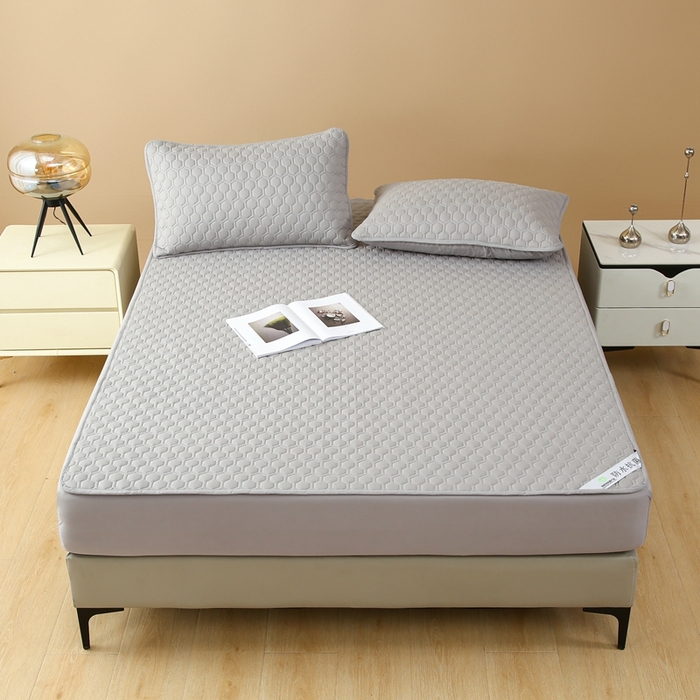 91家纺网 家纺一手货源 找家纺 老帅的工厂店  2025新款夹棉纯色防水床垫 浅灰