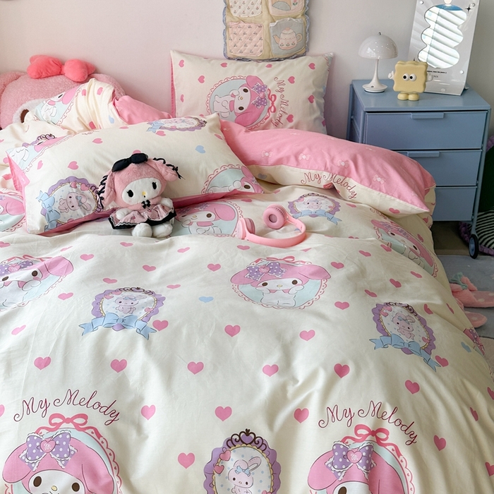 91家纺网 家纺一手货源 找家纺 昔可家纺 2024新款全棉印花四件套 粉心蒂蒂