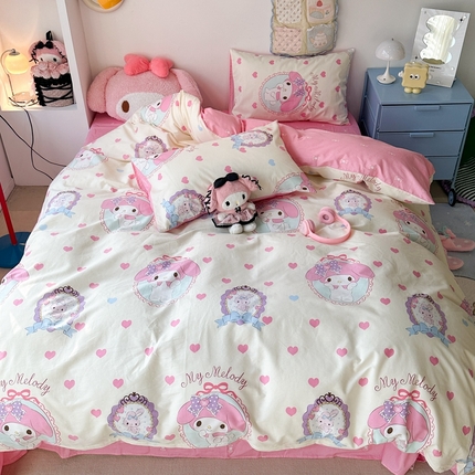 91家纺网 家纺一手货源 找家纺 昔可家纺 2024新款全棉印花四件套 粉心蒂蒂