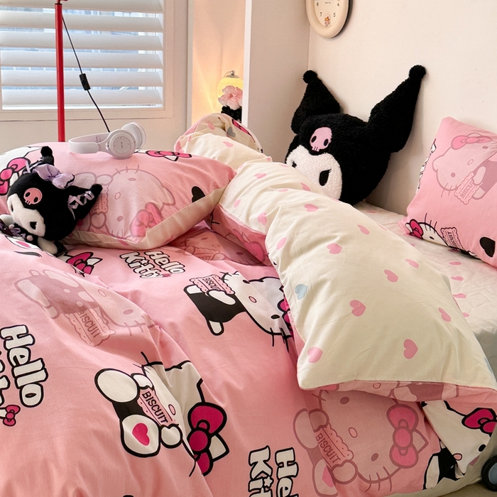 91家纺网 家纺一手货源 找家纺 昔可家纺 2024新款全棉印花四件套 萌萌kitty酱