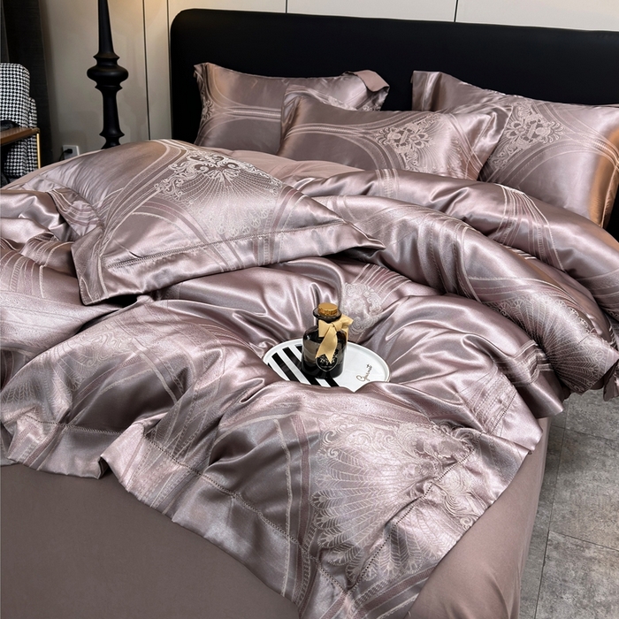 91家纺网 家纺一手货源 找家纺 三沁2024网红直播爆款全棉高精密色织贡缎提花镂空系列四件套 华光溢彩