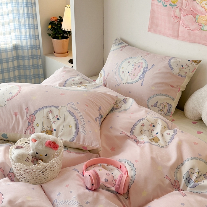 91家纺网 家纺一手货源 找家纺 昔可家纺 2024新款全棉印花四件套 蝴蝶结玉桂