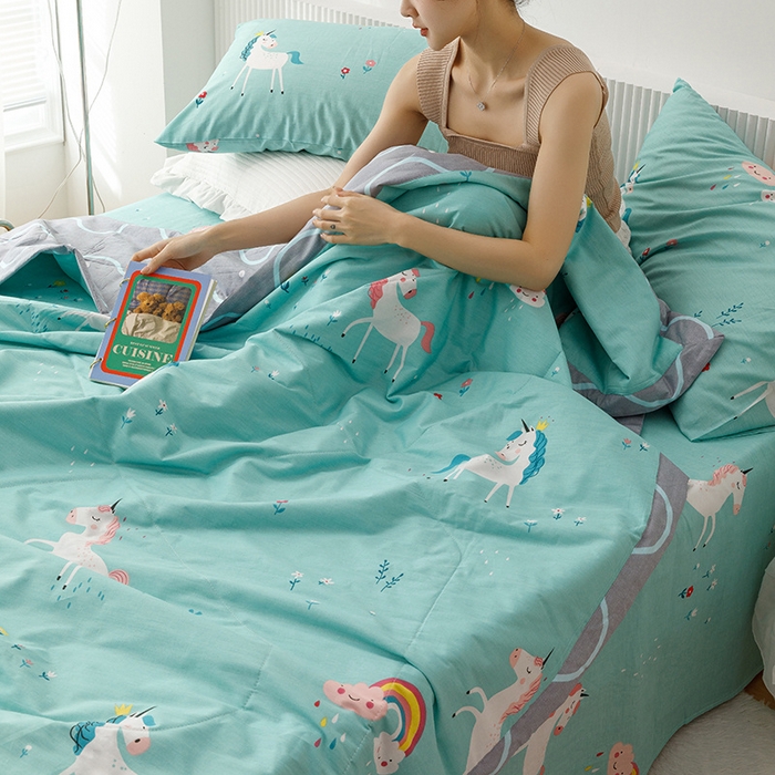 91家纺网 家纺一手货源 找家纺 莱宁被业 2024新款全棉宽幅喷气印花夏被 独角兽