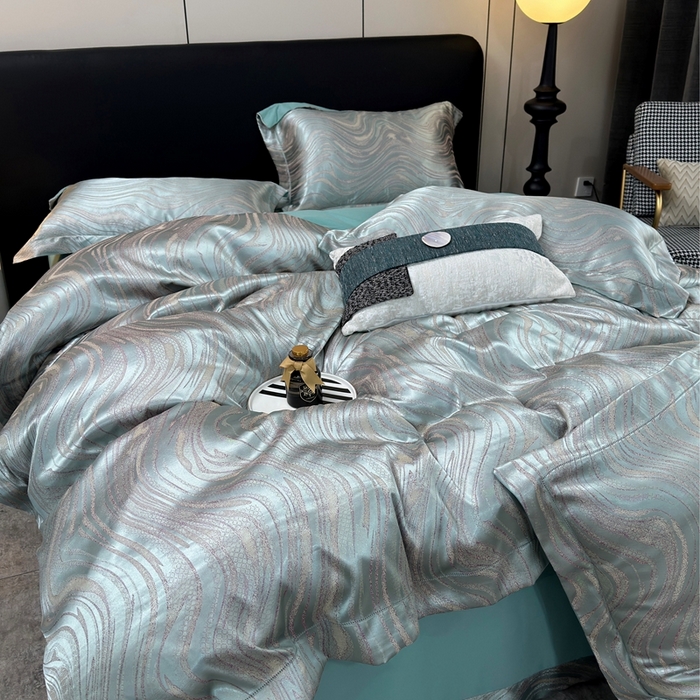 91家纺网 家纺一手货源 找家纺 三沁2024网红直播爆款全棉高精密色织贡缎提花镂空系列四件套 流金岁月