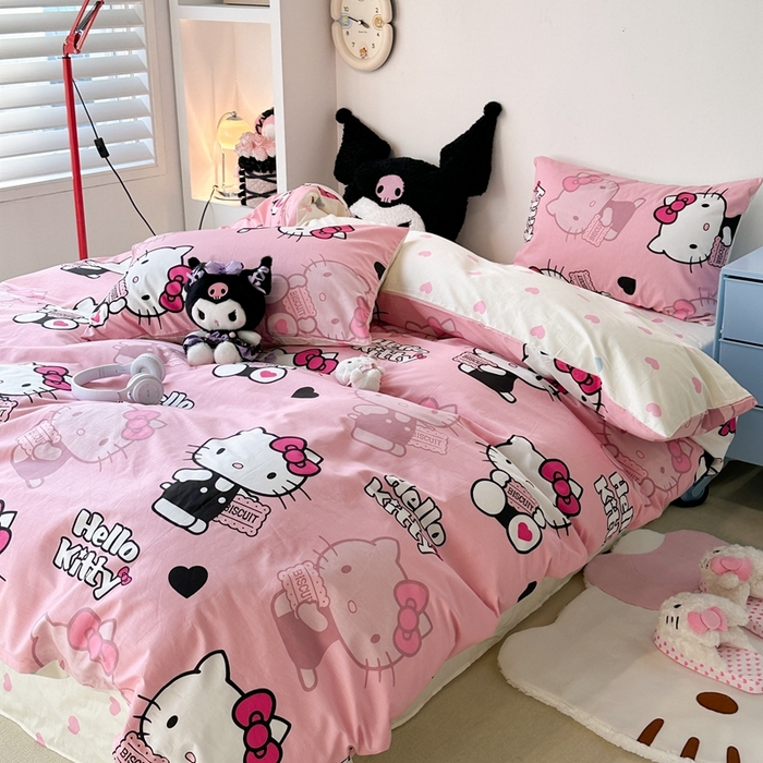 91家纺网 家纺一手货源 找家纺 昔可家纺 2024新款全棉印花四件套 萌萌kitty酱