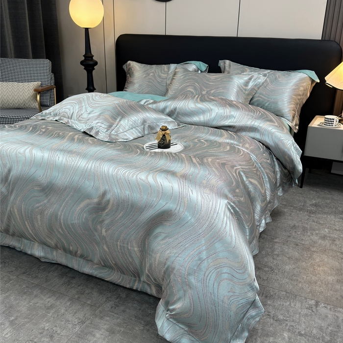 91家纺网 家纺一手货源 找家纺 三沁2024网红直播爆款全棉高精密色织贡缎提花镂空系列四件套 流金岁月