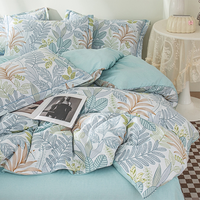 91家纺网 家纺一手货源 找家纺 喜四方 2024新款全棉磨毛纯棉印花四件套 清风恋影-蓝