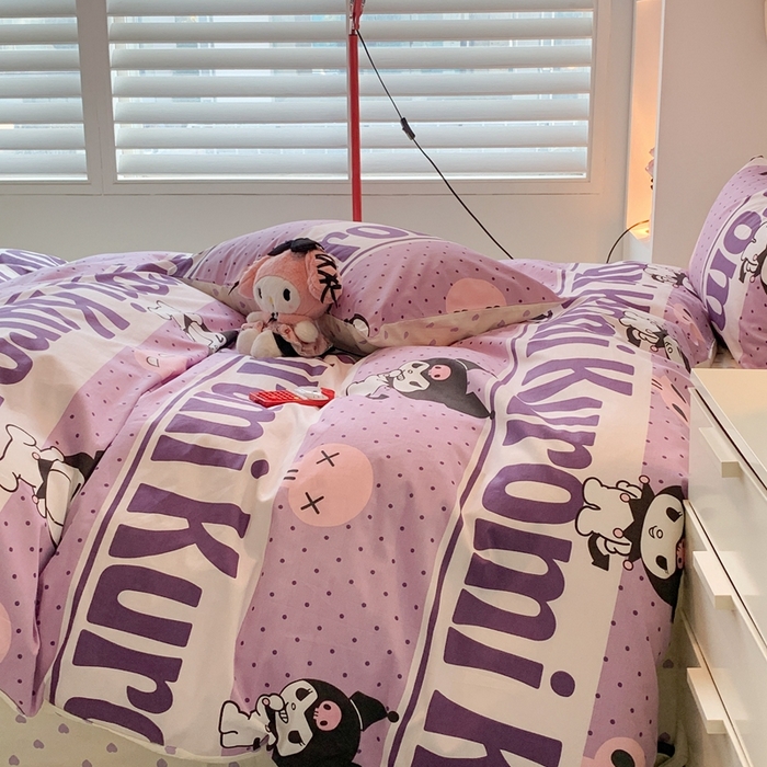 91家纺网 家纺一手货源 找家纺 昔可家纺 2024新款全棉印花四件套 字母库洛米