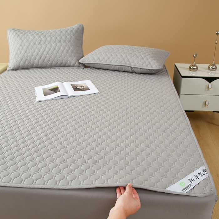 91家纺网 家纺一手货源 找家纺 老帅的工厂店  2025新款夹棉纯色防水床垫 浅灰
