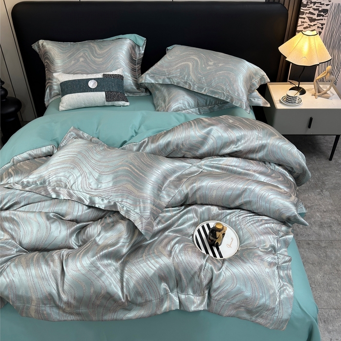 91家纺网 家纺一手货源 找家纺 三沁2024网红直播爆款全棉高精密色织贡缎提花镂空系列四件套 流金岁月